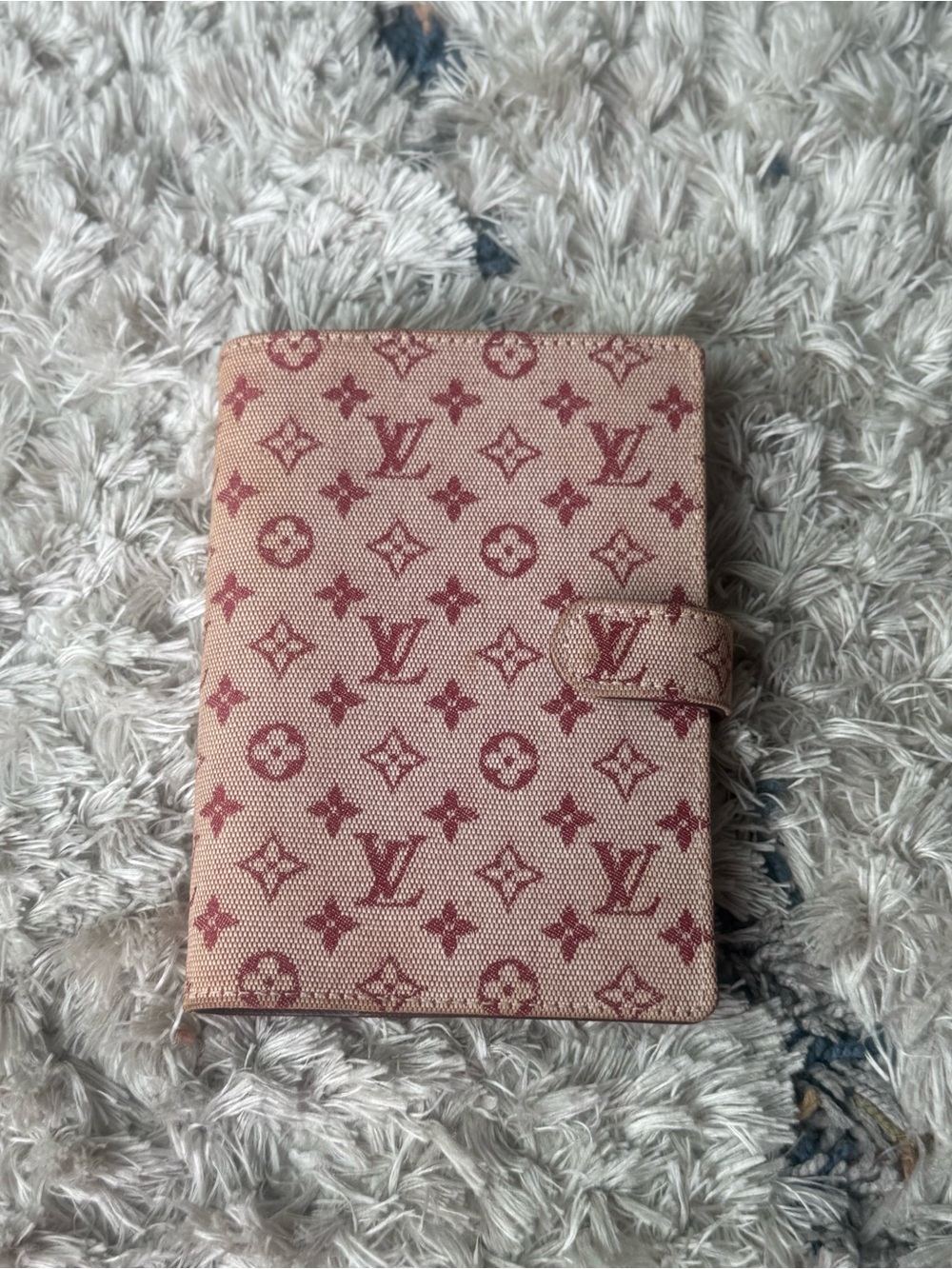 LOUIS VUITTON VINTAGE PINK/RED MONOGRAM MINI LIN AGENDA COVER
